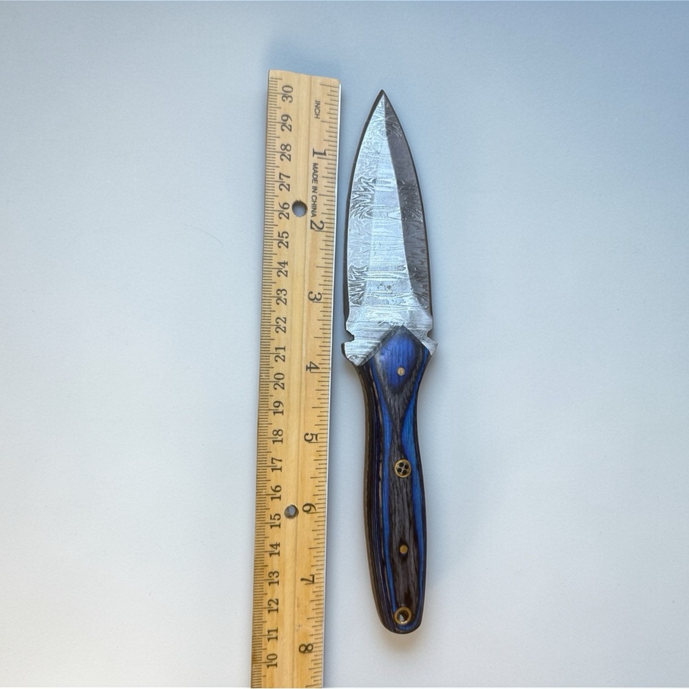 Handmade Damascus steel boot knife, dagger with leather sheath - Picture 2 of 3
